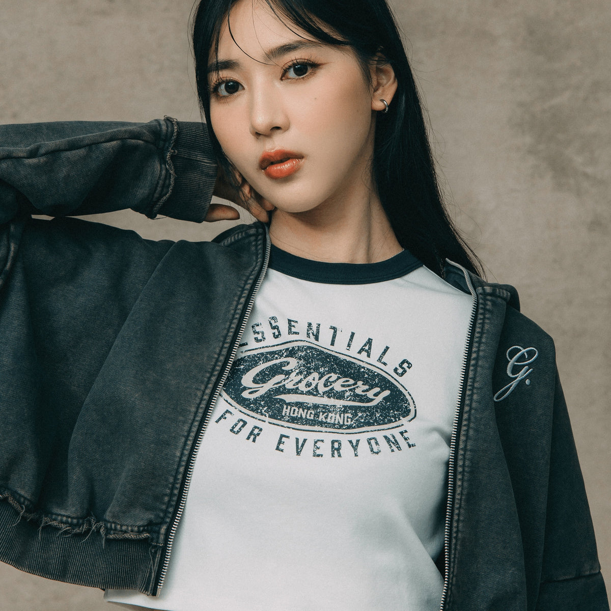 LOGO CROPPED RINGER TEE/ WHITE