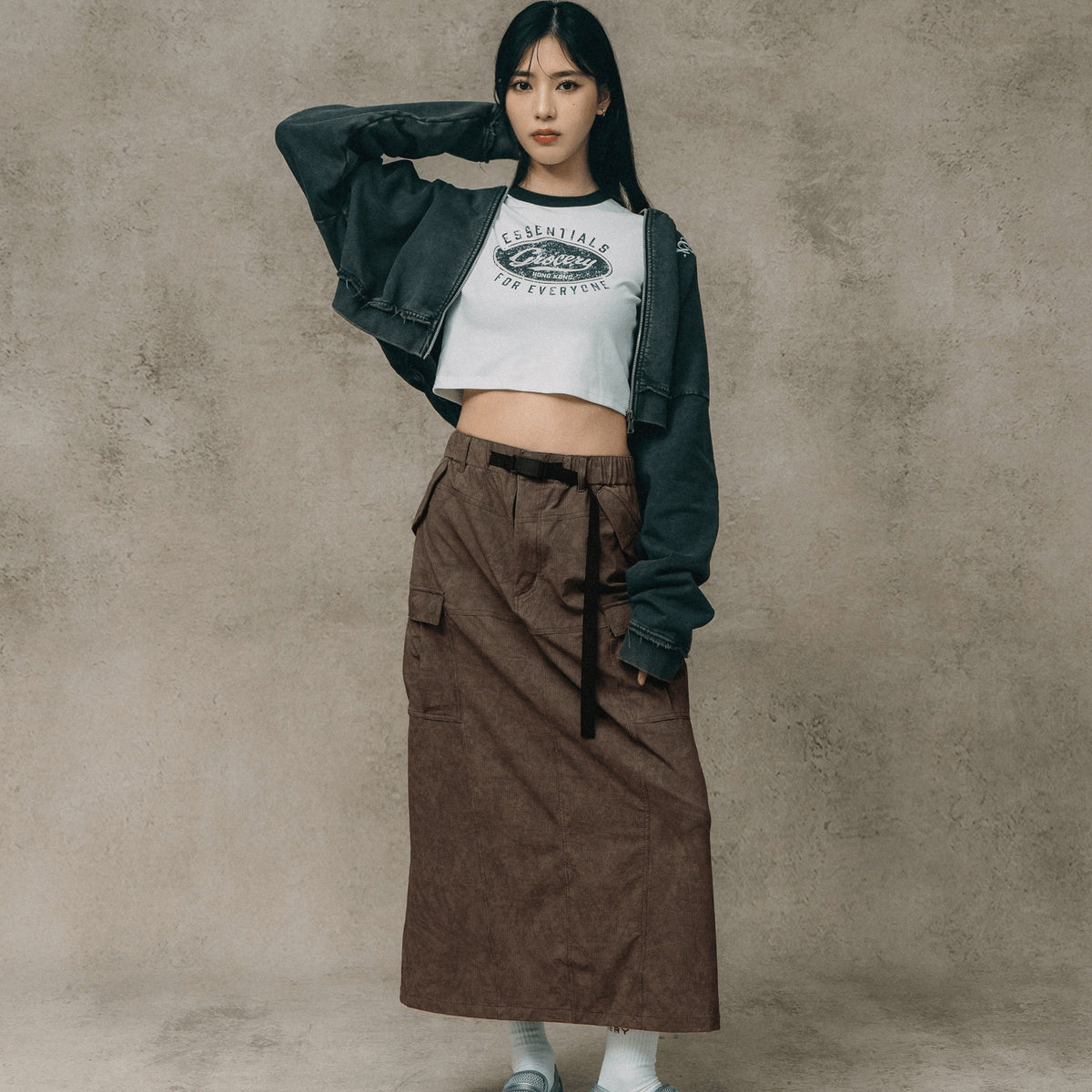 LOGO CROPPED RINGER TEE/ WHITE