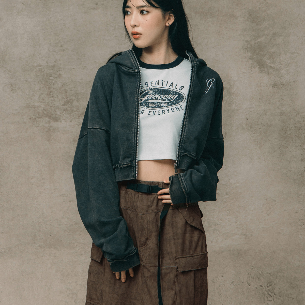 LOGO CROPPED RINGER TEE/ WHITE