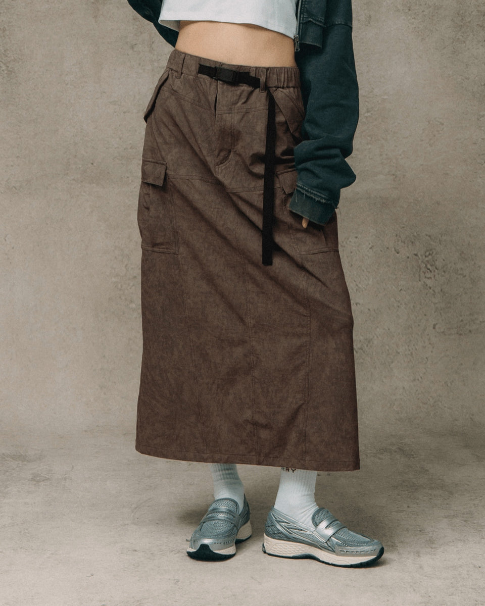 NYLON MULTI POCKET CARGO SKIRT/ BROWN