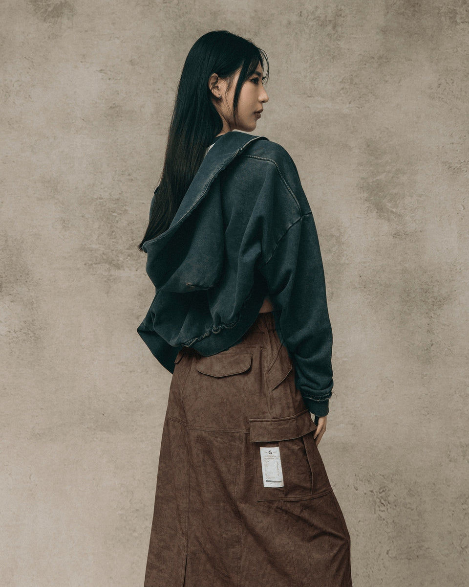NYLON MULTI POCKET CARGO SKIRT/ BROWN
