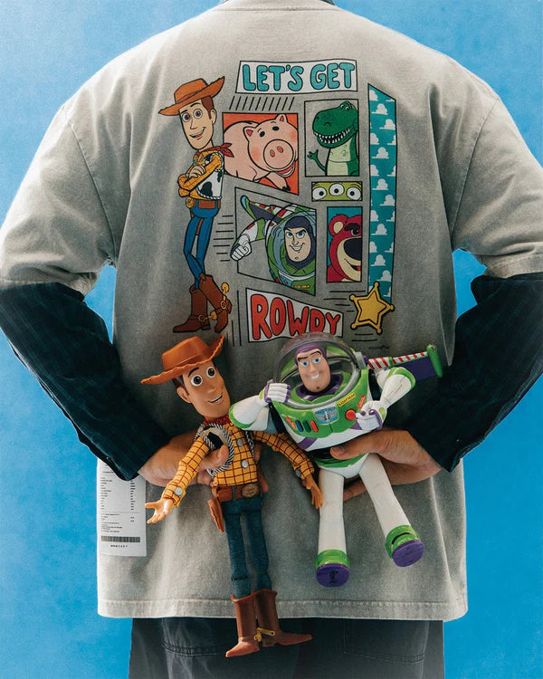 TOY STORY SNOW WASHED LET'S GET ROWDY GRAPHIC TEE - WASHED GREY