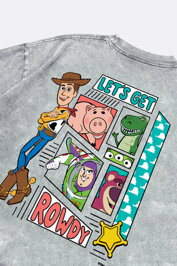 TOY STORY SNOW WASHED LET'S GET ROWDY GRAPHIC TEE - WASHED GREY