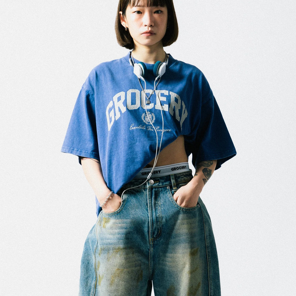 GROCERY VINTAGE COLLEGE LOGO WASHED BOXY TEE/ PURPLE