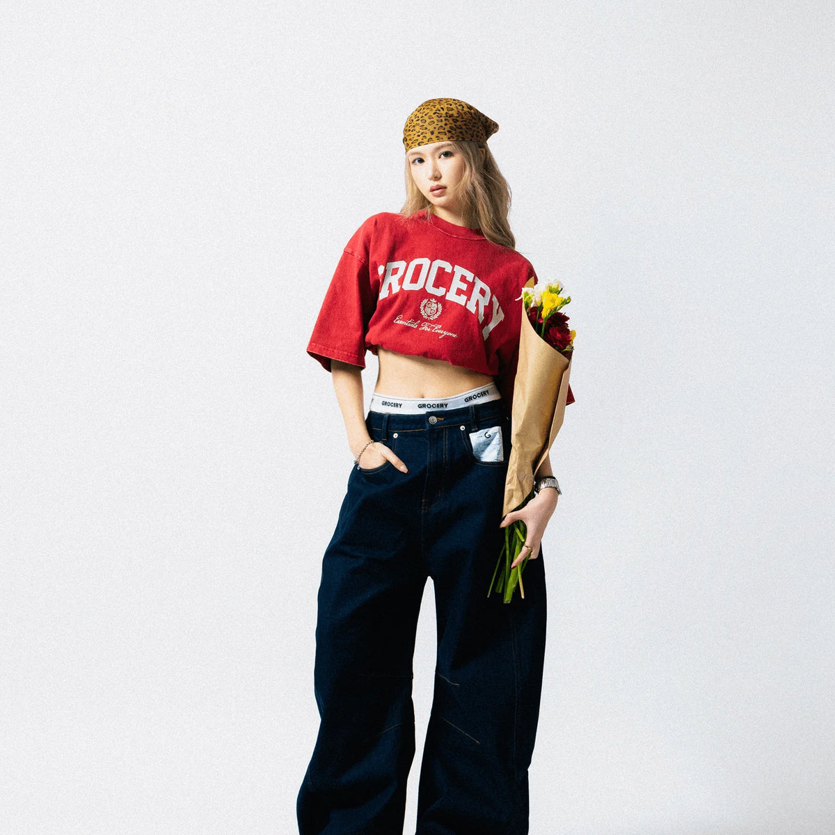 GROCERY VINTAGE COLLEGE LOGO WASHED BOXY TEE/ RED