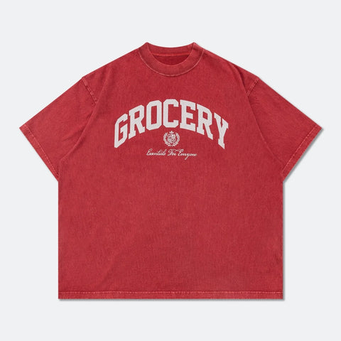 GROCERY VINTAGE COLLEGE LOGO WASHED BOXY TEE/ RED