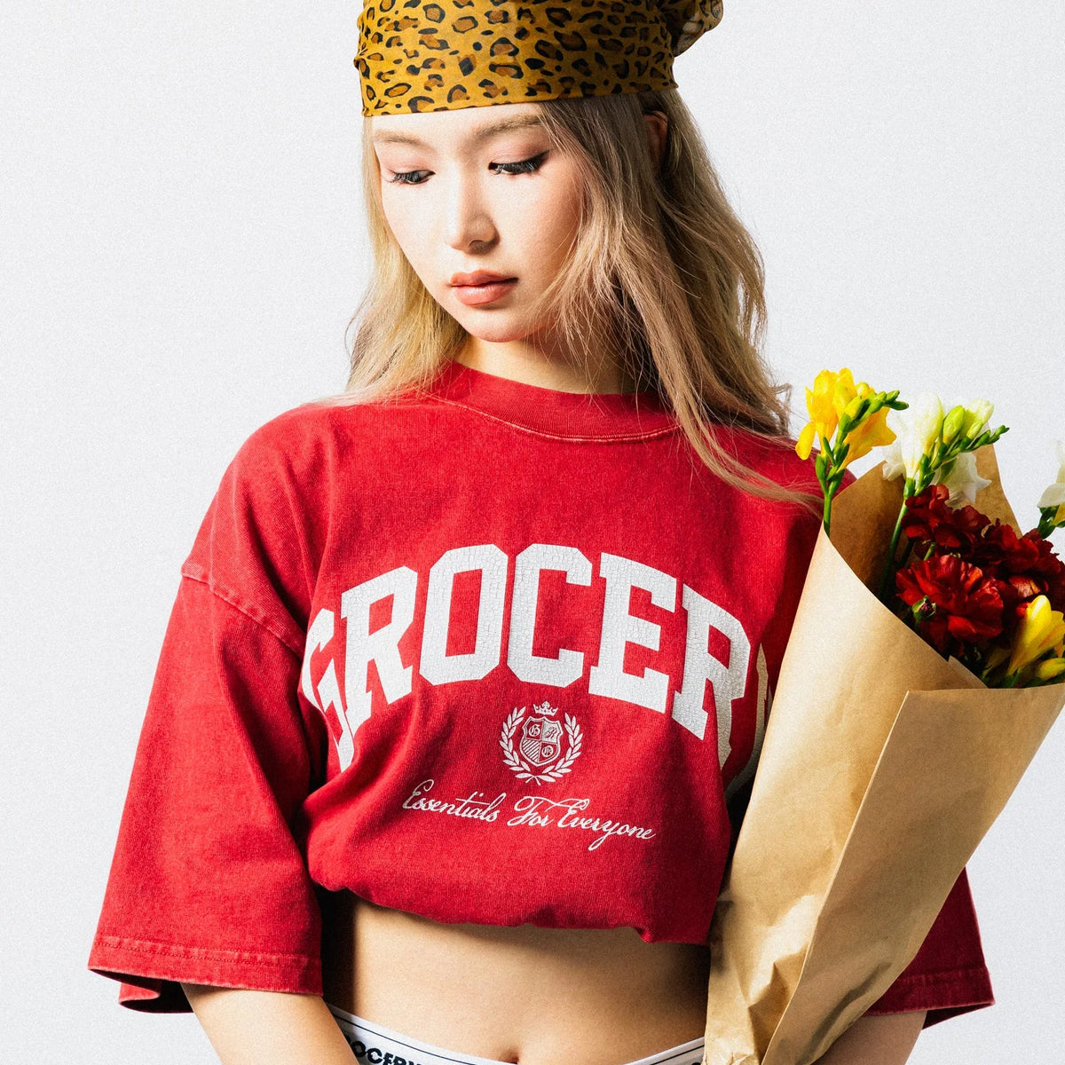 GROCERY VINTAGE COLLEGE LOGO WASHED BOXY TEE/ RED