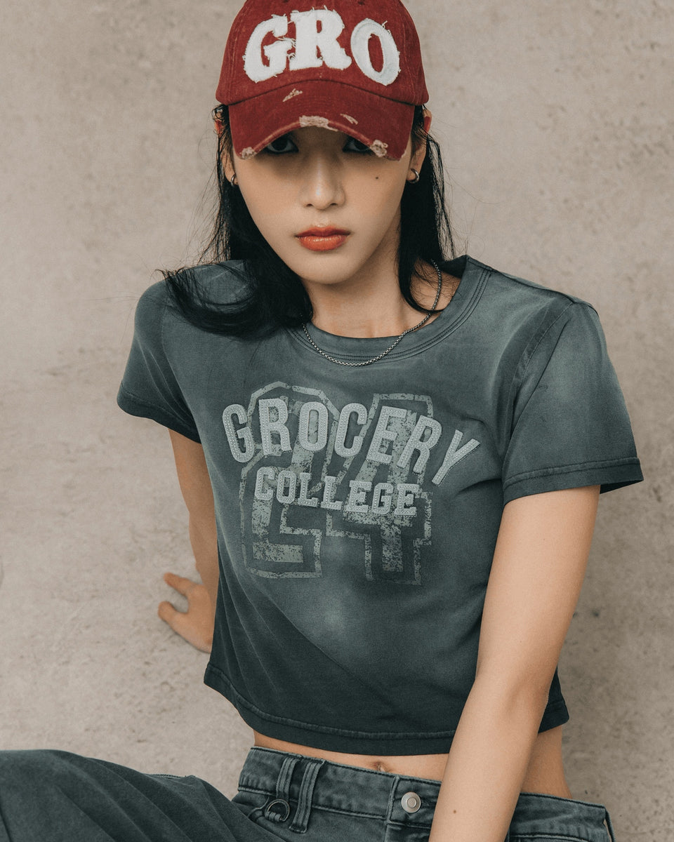 WASHED COLLEGE BABY TEE/ FADED GREY