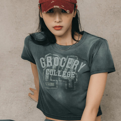 WASHED COLLEGE BABY TEE/ FADED GREY