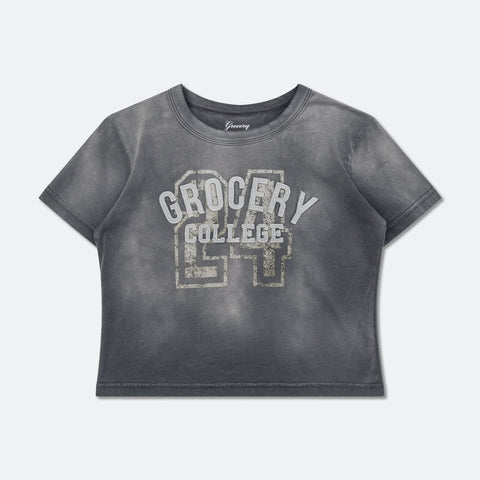 WASHED COLLEGE BABY TEE/ FADED GREY