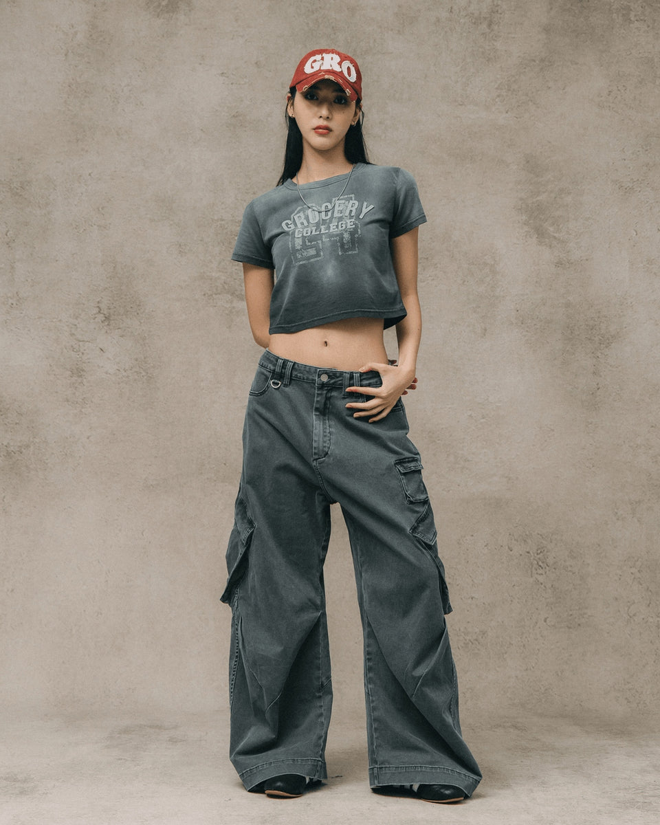 WASHED COLLEGE BABY TEE/ FADED GREY
