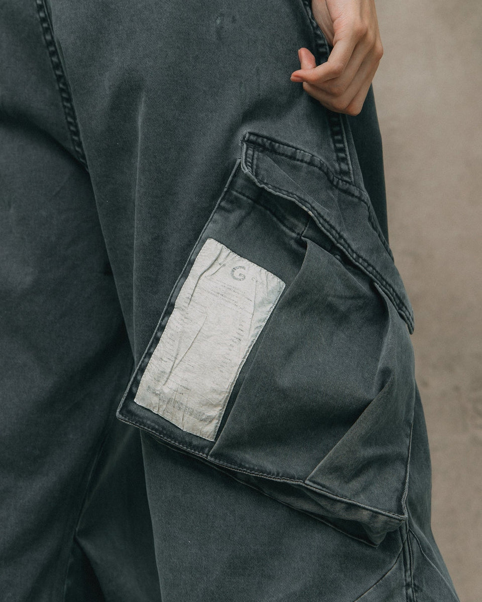 WASHED WIDE LEG CARGO PANTS/ STONE