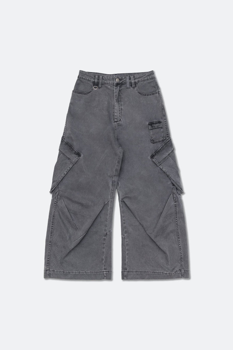 WASHED WIDE LEG CARGO PANTS/ STONE
