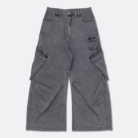 WASHED WIDE LEG CARGO PANTS/ STONE