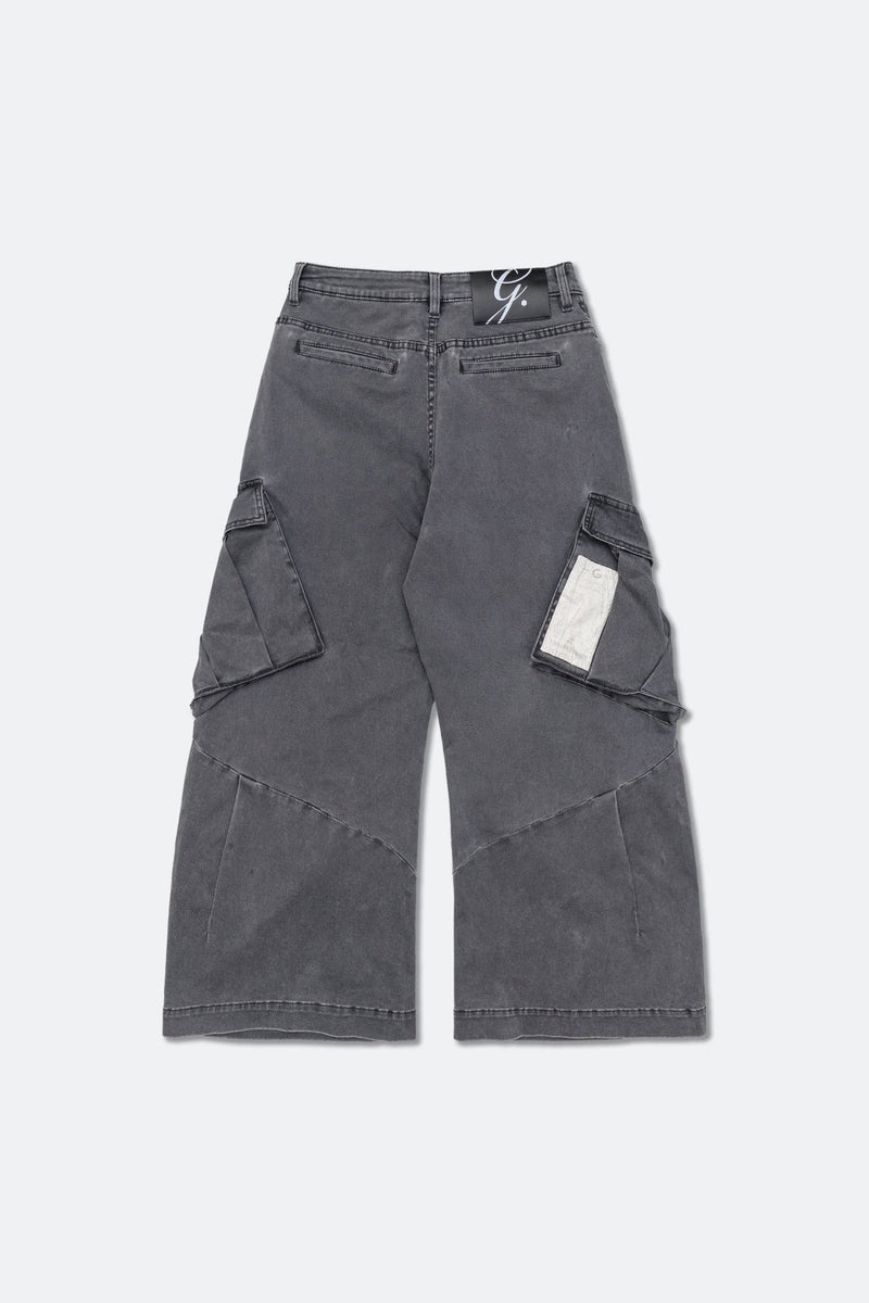WASHED WIDE LEG CARGO PANTS/ STONE