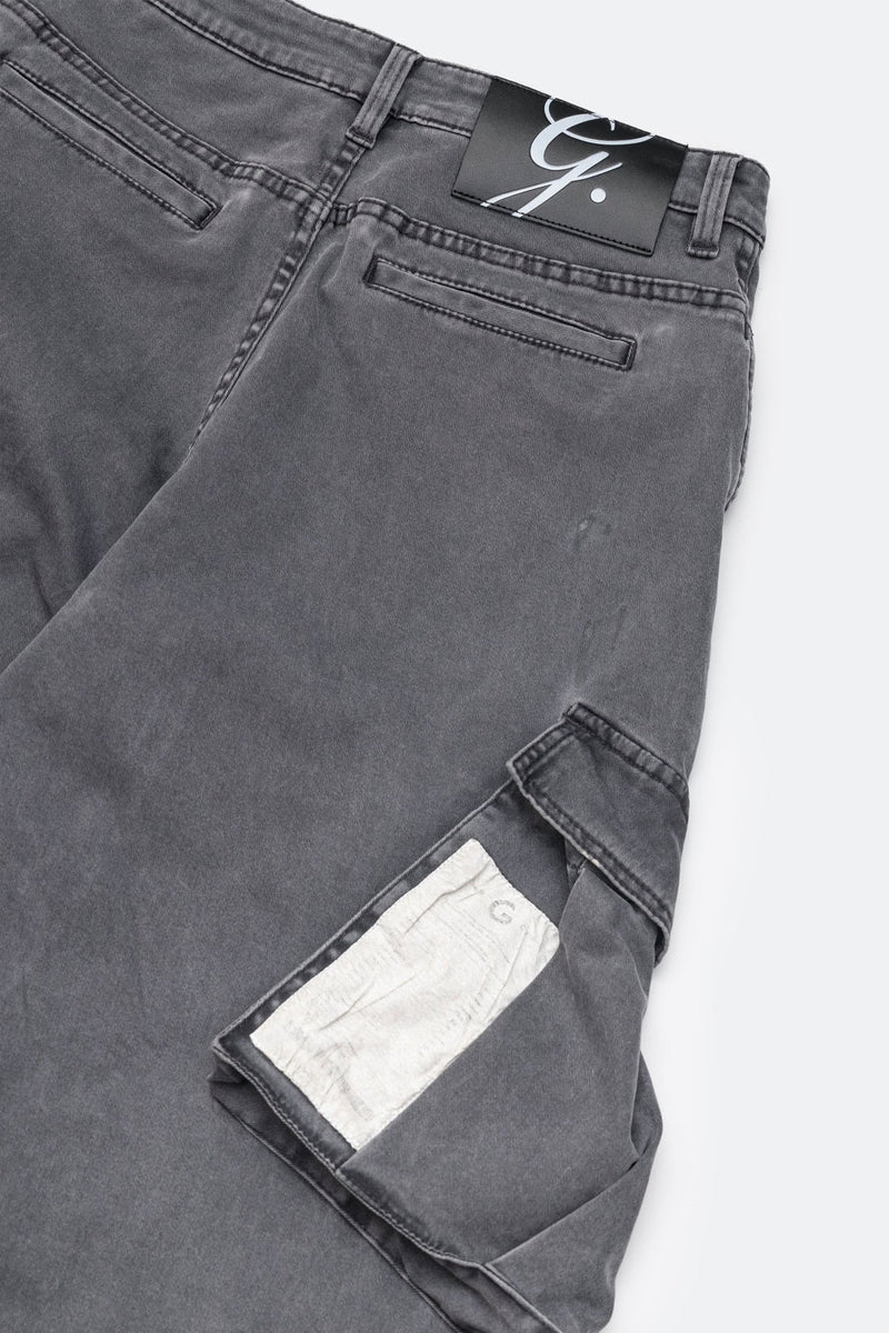 WASHED WIDE LEG CARGO PANTS/ STONE
