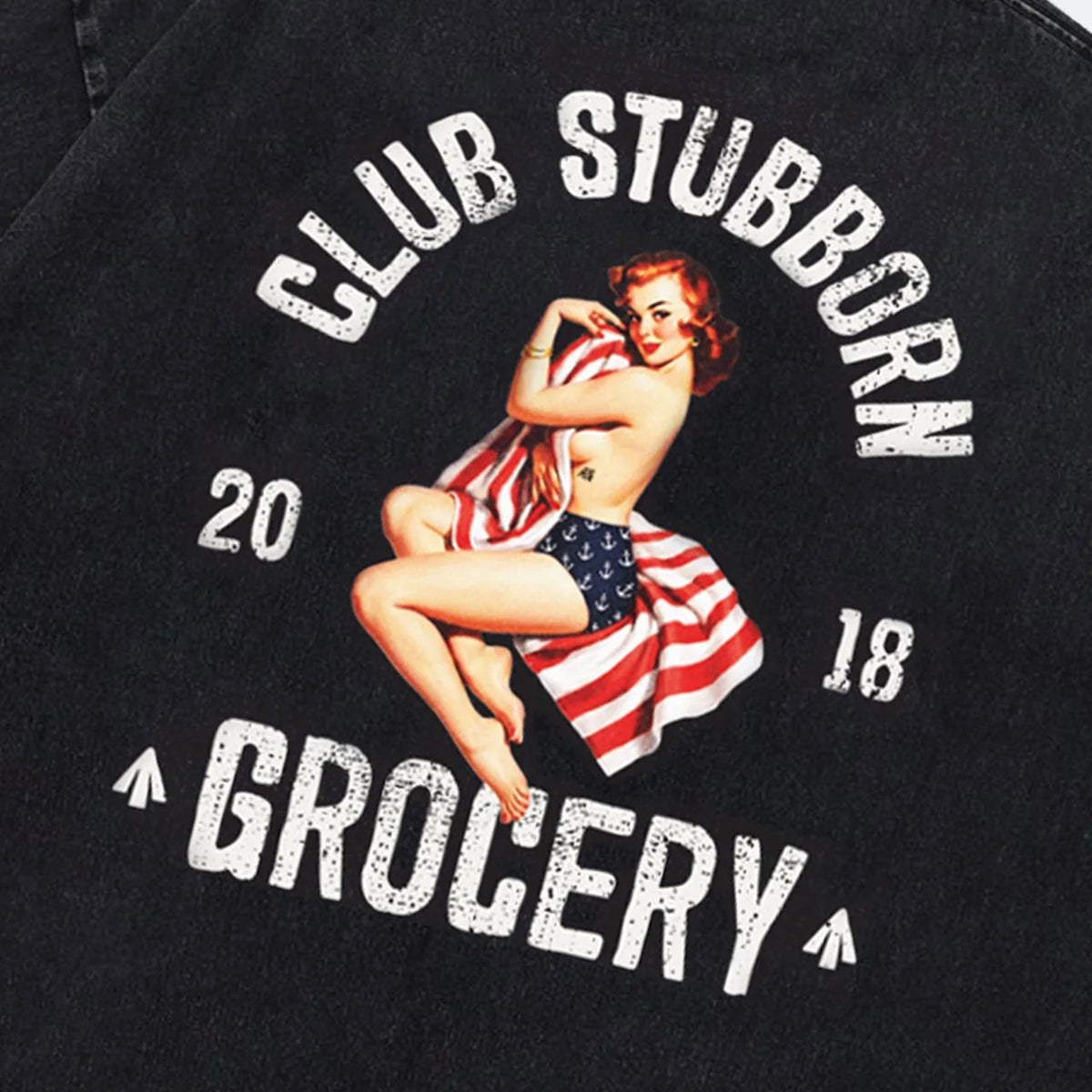 GROCERY x CLUB STUBBORN WASHED AMERICAN GIRL GRAPHIC BOXY TEE - BLACK