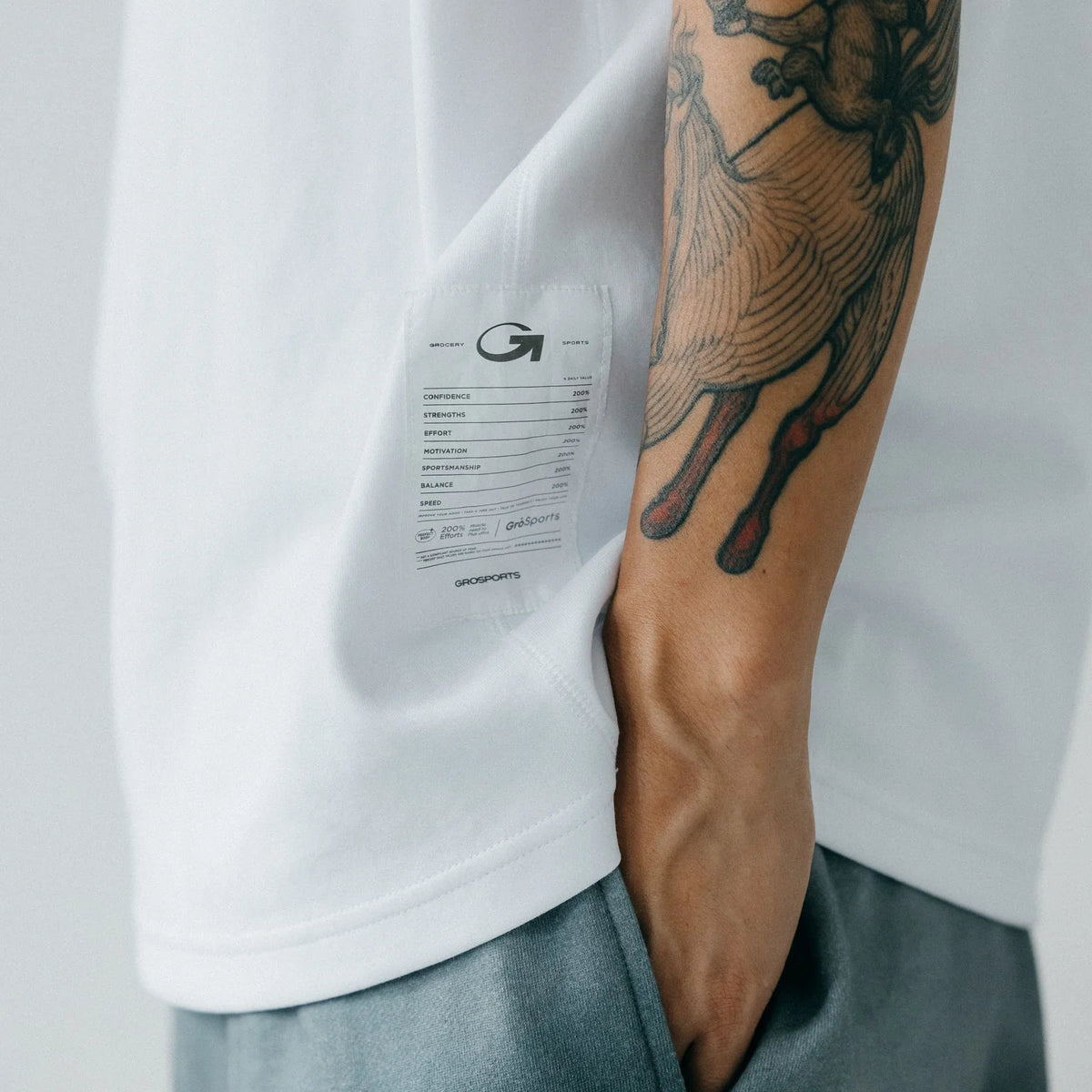 GROSPORTS COTTON SPANDEX BLEND INVOICE SLEEVELESS T-SHIRT - WHITE