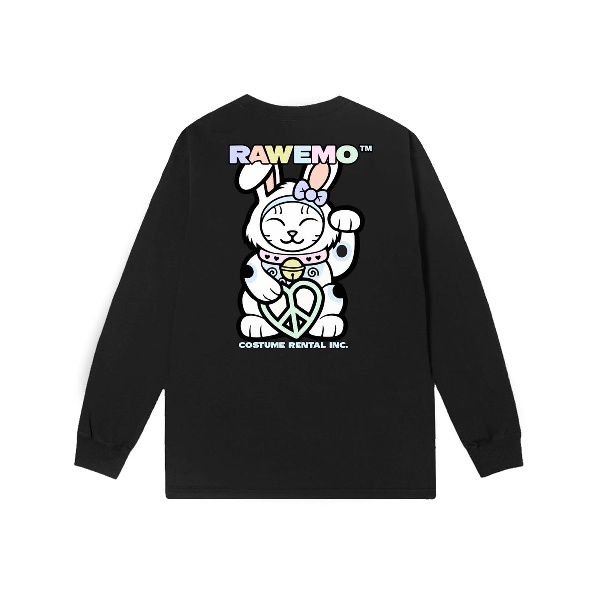Valentine Rabbit Cat Long Sleeve Tee - Black