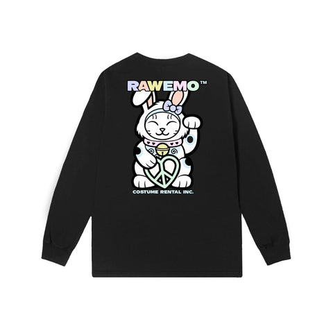 Valentine Rabbit Cat Long Sleeve Tee - Black